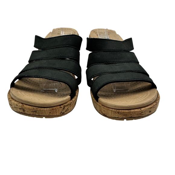 Crocs A Leigh Black Strappy Slip On Cork Comfort Wedge Sandals Women's Size 10 - Picture 3 of 10